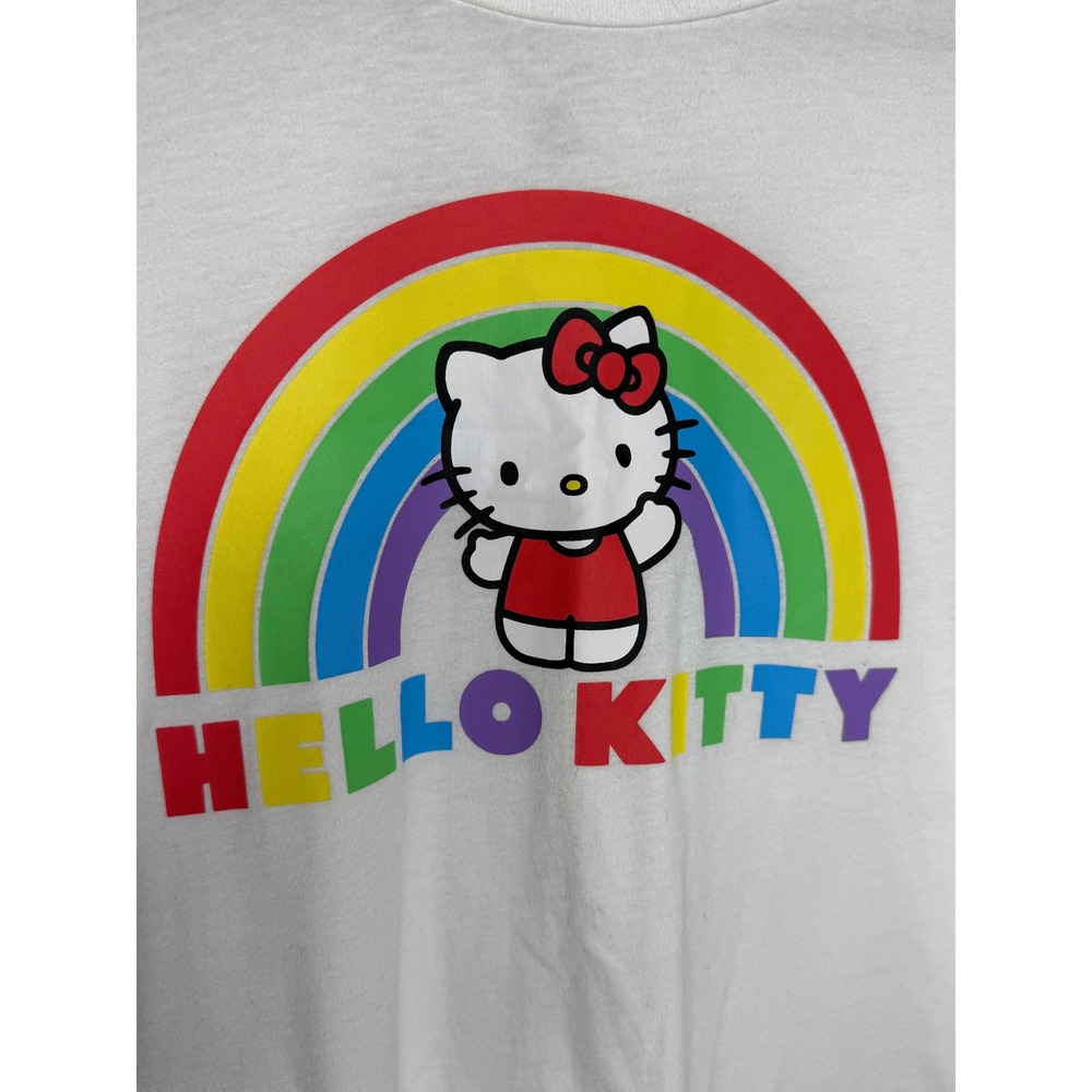 Hello Kitty Sanrio Rainbow Graphic T-Shirt White Bioworld XL 15/17 SIL-34706 - Picture 2 of 5
